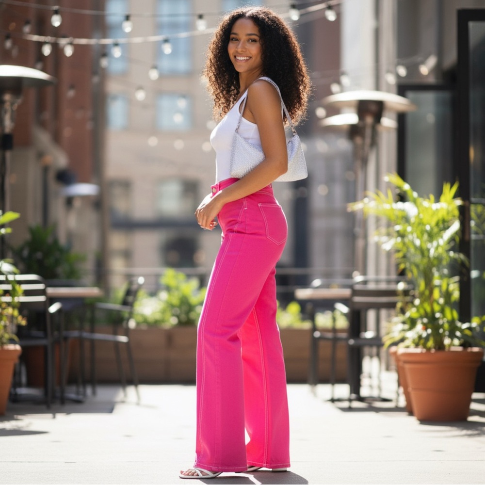 Zara pink jeans with cutouts high rise - Picture 2 of 8